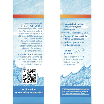 Carlson Omega 3 Puro Babys Dha Y Epa Con D3 600 Ui (15 Mcg) – imagen 2