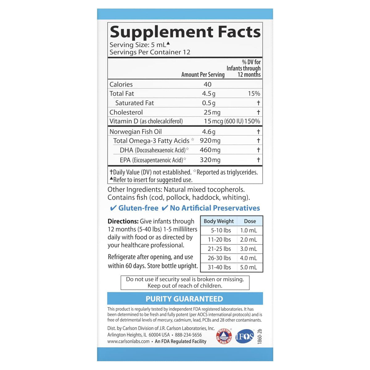 Carlson Omega 3 Puro Babys Dha Y Epa Con D3 600 Ui (15 Mcg) – imagen 3