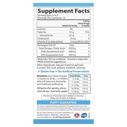 Carlson Omega 3 Puro Babys Dha Y Epa Con D3 600 Ui (15 Mcg) – imagen 3