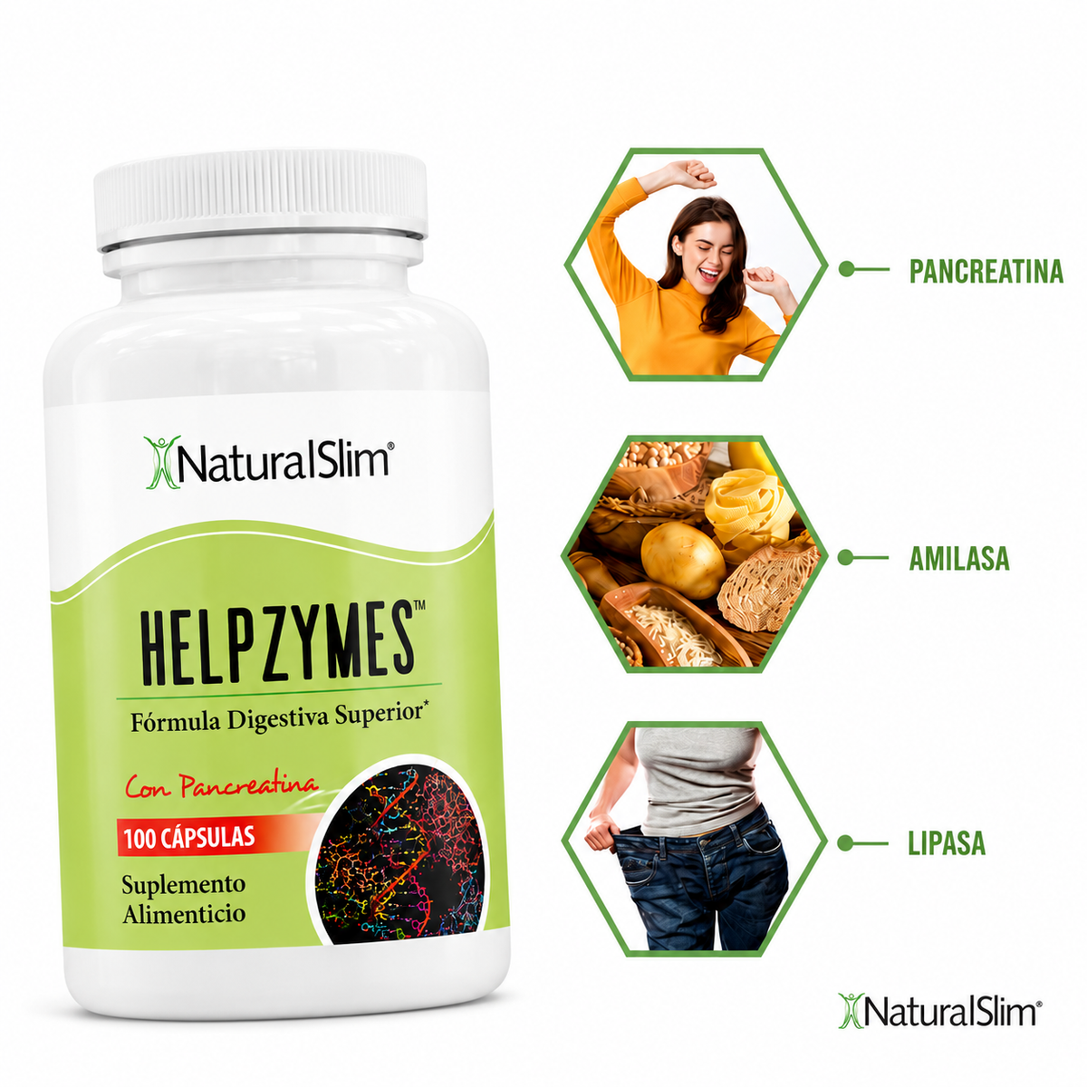 NaturalSlim Helpzymes - Fórmula premium de enzimas digestivas 100 Cápsulas – imagen 3