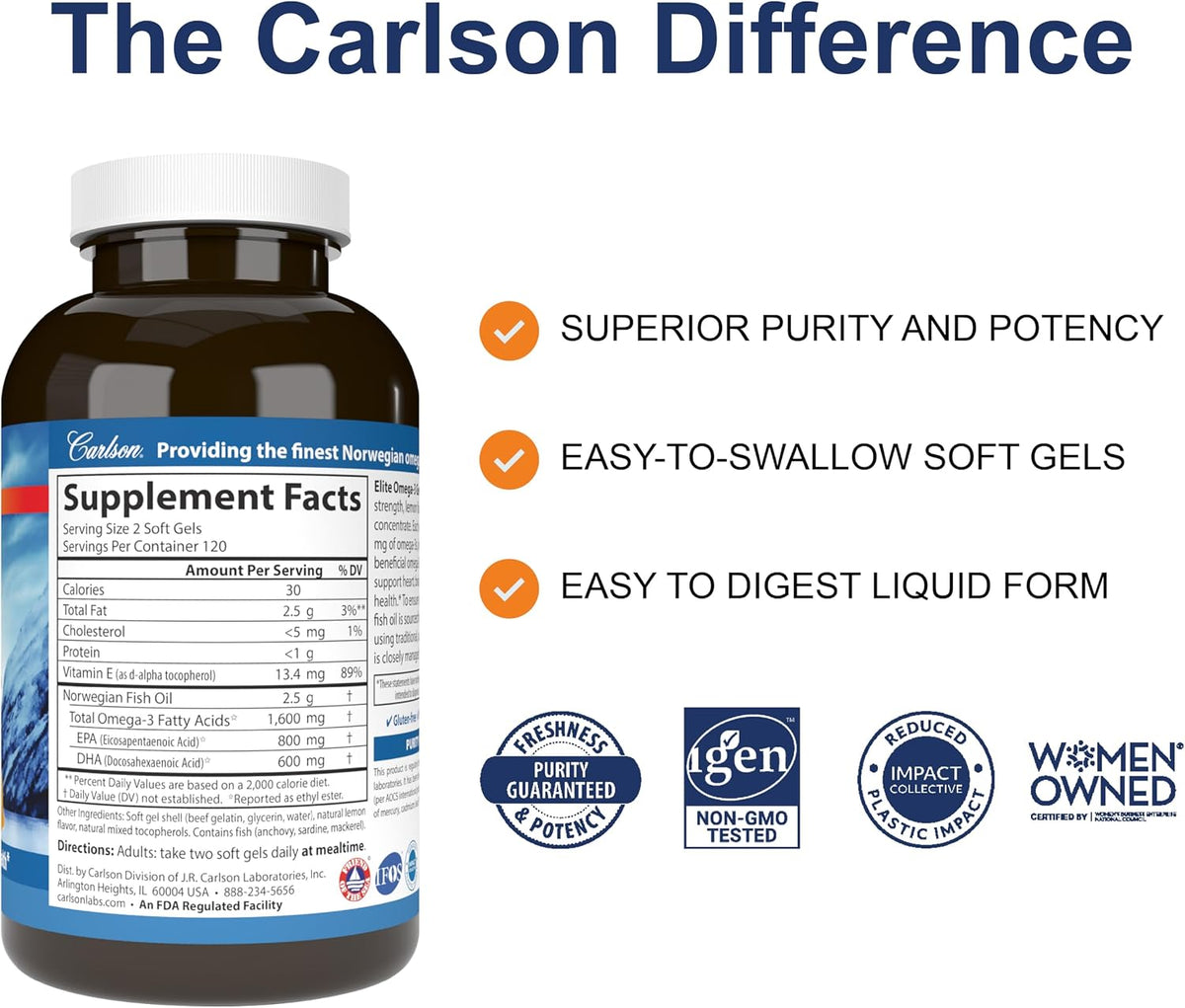 Carlson Elite Omega-3 Noruego Gems 1600 Mg Epa Dha 60 Cap – imagen 2