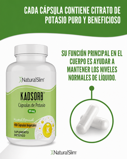 NaturalSlim Kadsorb Citrato de potasio natural 99 mg 400 cápsulas – imagen 5