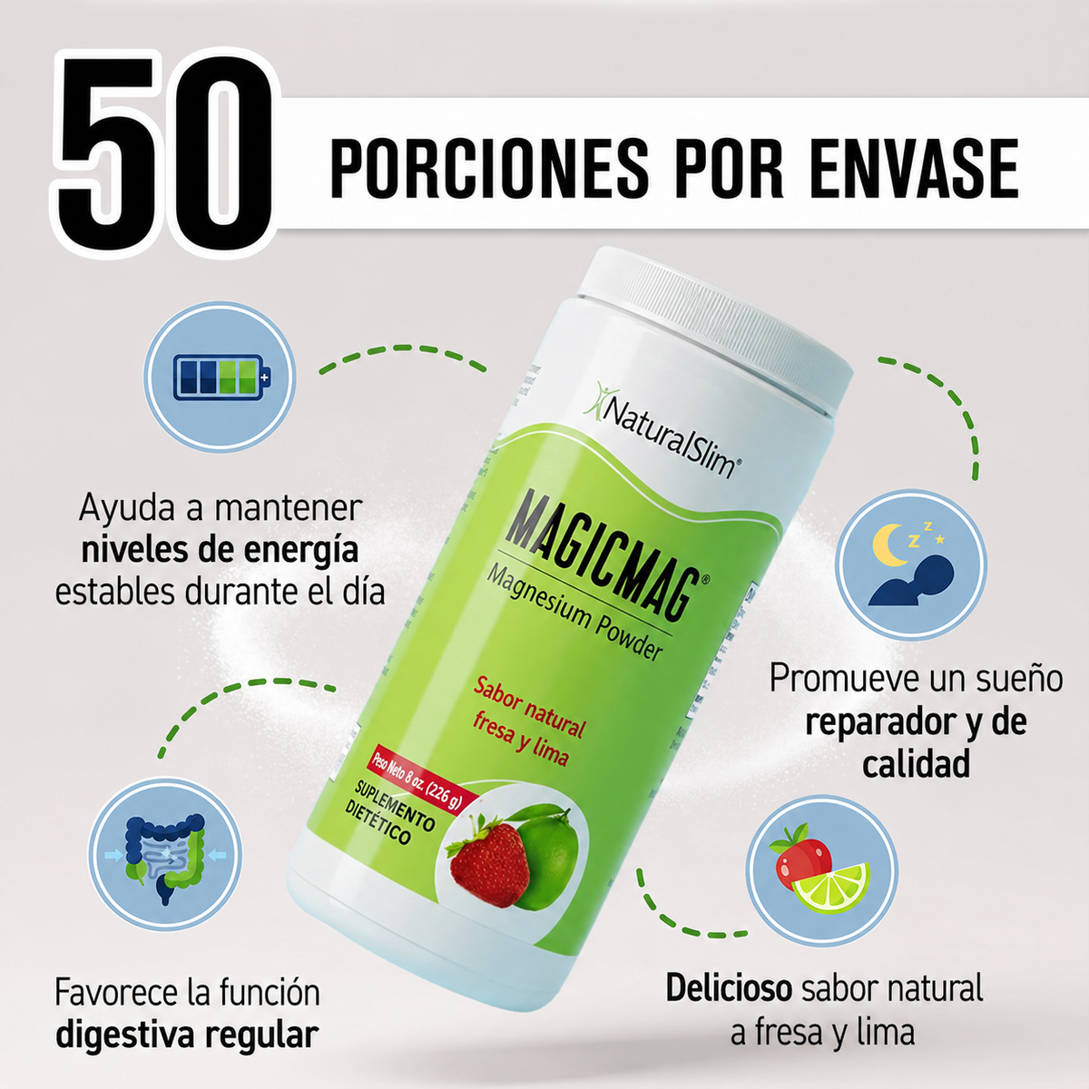 NaturalSlim Magicmag Polvo de citrato de magnesio 8 onzas – imagen 2