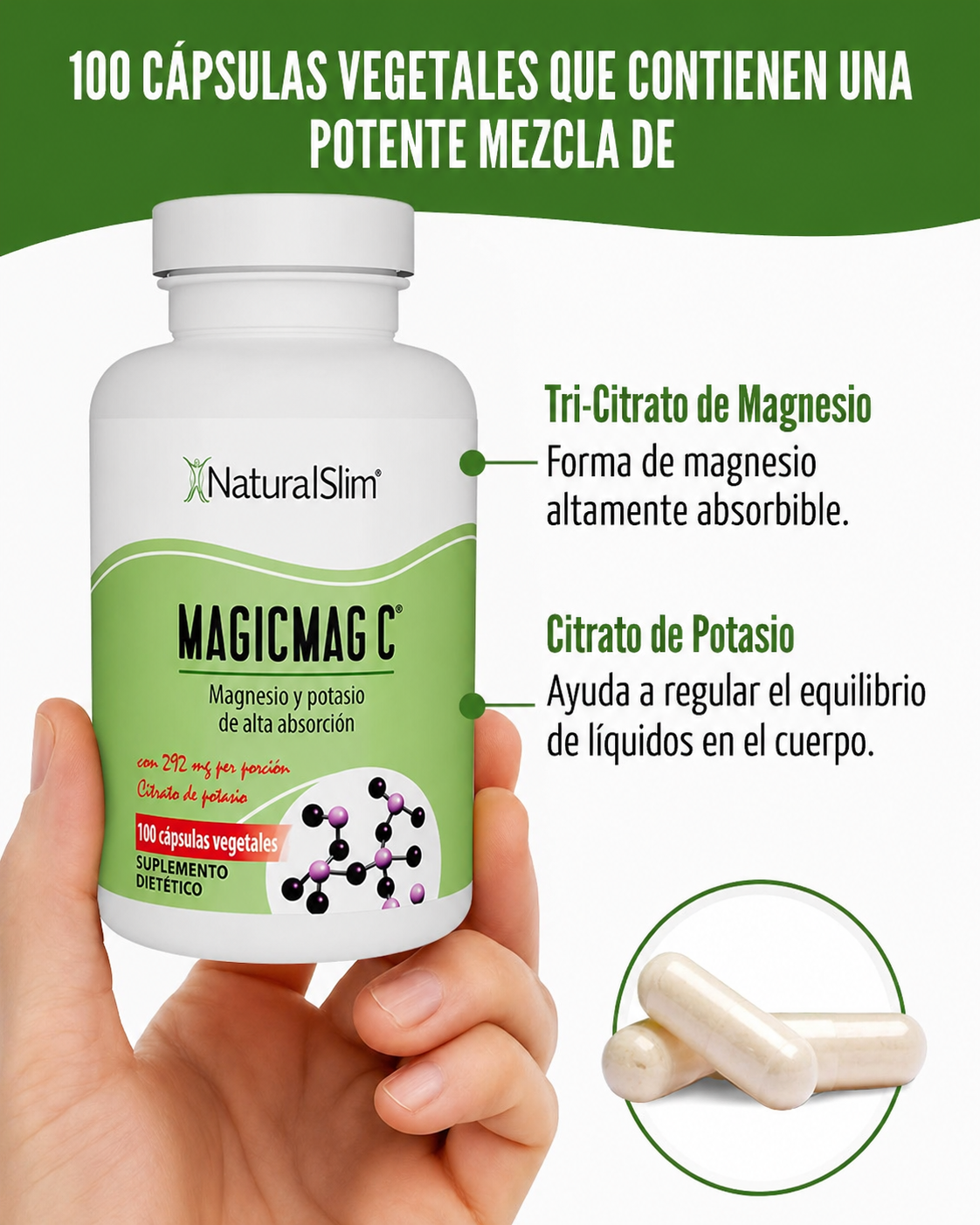 NaturalSlim MagicMag C Cápsulas de citrato de magnesio 100 cápsulas – imagen 3