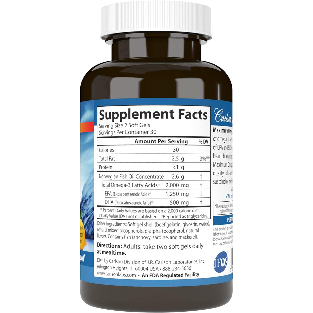 Carlson Omega-3 Noruego Maximo 2000 Mg 60 Geles Epa Y Dha – imagen 2
